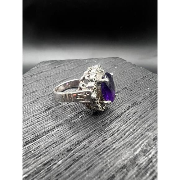 Sterling Silver Marcasite Purple Amethyst Ring Size 6 - Picture 9 of 9